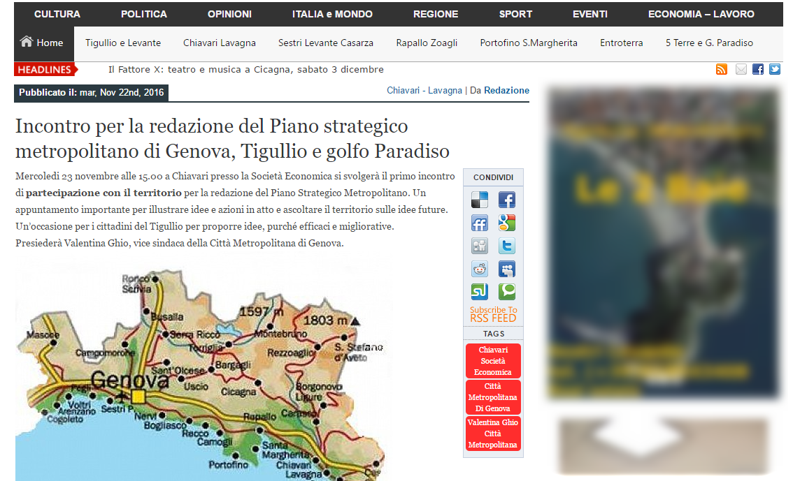 Incontro per la redazione del Piano strategico metropolitano di Genova, Tigullio e golfo Paradiso